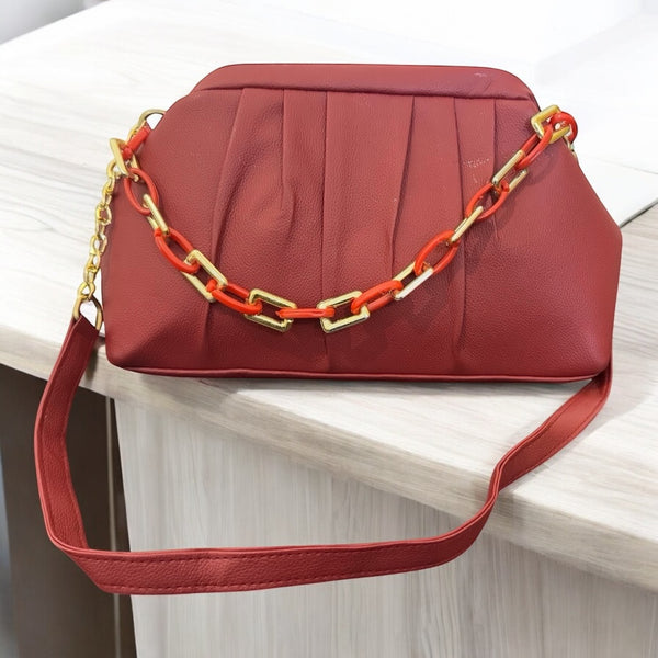 Maroon leather shoulder bag